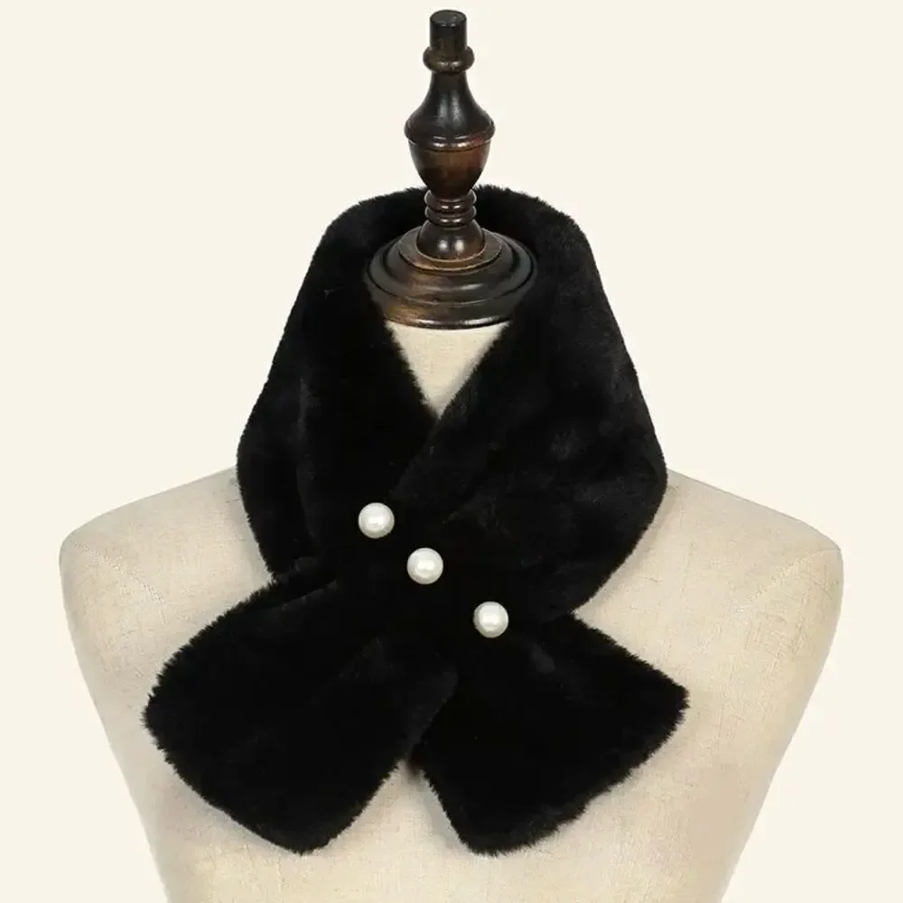 BLACK FAUX RABBIT NECK‎ WRAP SCARF